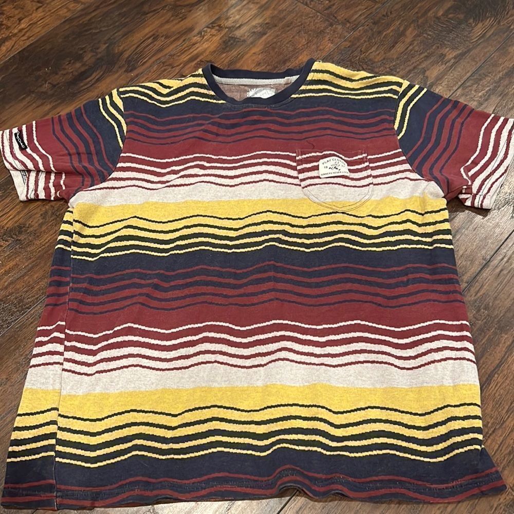 VTG play cloths pocket tee size L in GUC wave stripe funky tee fits more like M